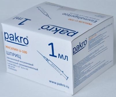 1 мл трехкомпонентный шприц Pakro инсулиновый U100 , с иглой 0,3х13, 100 шт купить оптом в Иркутске